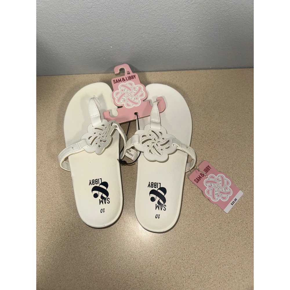 Sam & Libby‎ Alexandra Thong Sandal Womens 10 Bright White Laser Cut Floral NWT